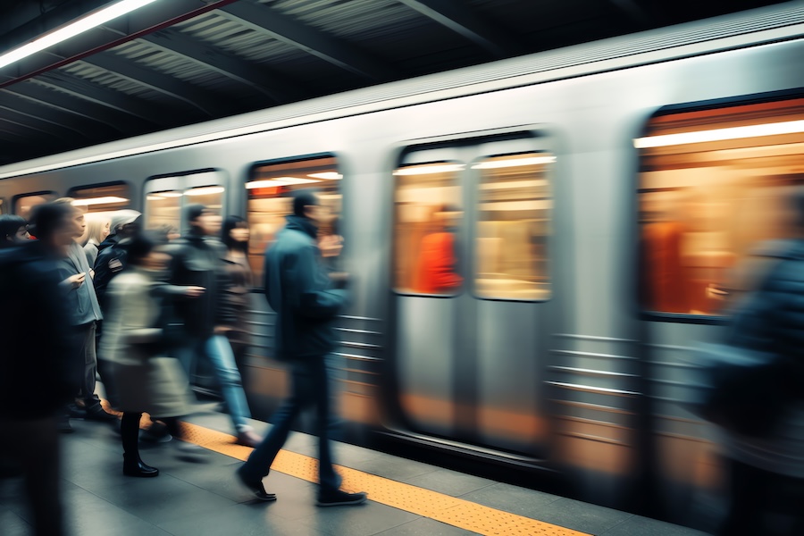 plusieurs personnes en train de monter et descendre du métro parisien