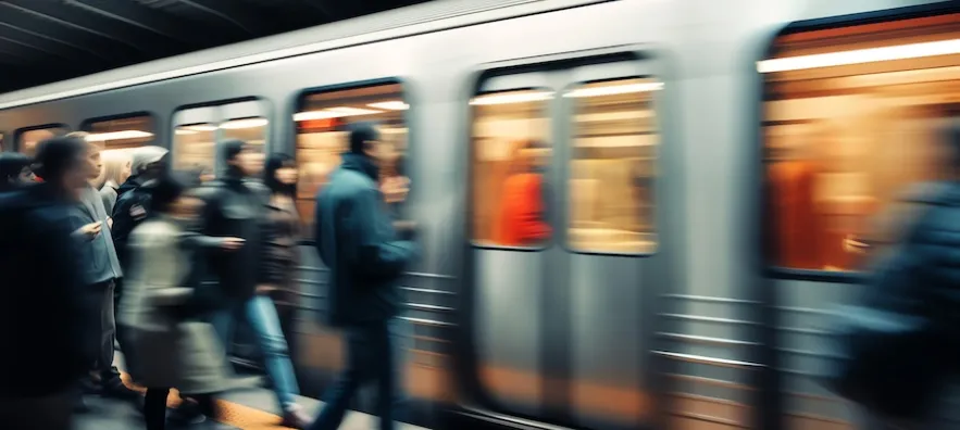 plusieurs personnes en train de monter et descendre du métro parisien