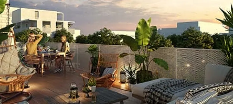 Perspective de la terrasse d'un appartement de la résidence Les Terrasses de Jade