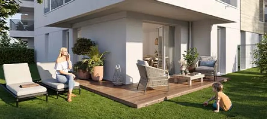 Perspective d'un jardin de la résidence Voltige à Blagnac