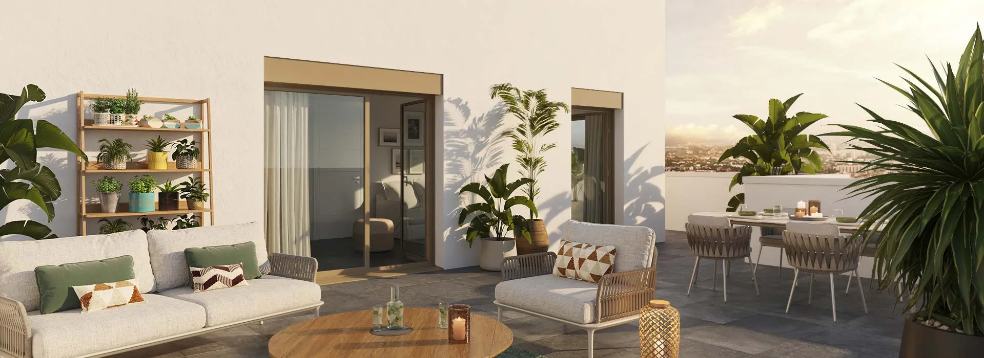 Perspective 3D d'une terrasse du programme L'Instant à Vénissieux