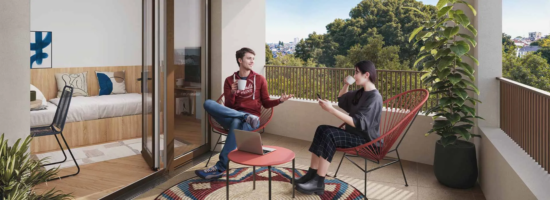 Vue 3D d'une terrasse de la résidence Studently Nantes