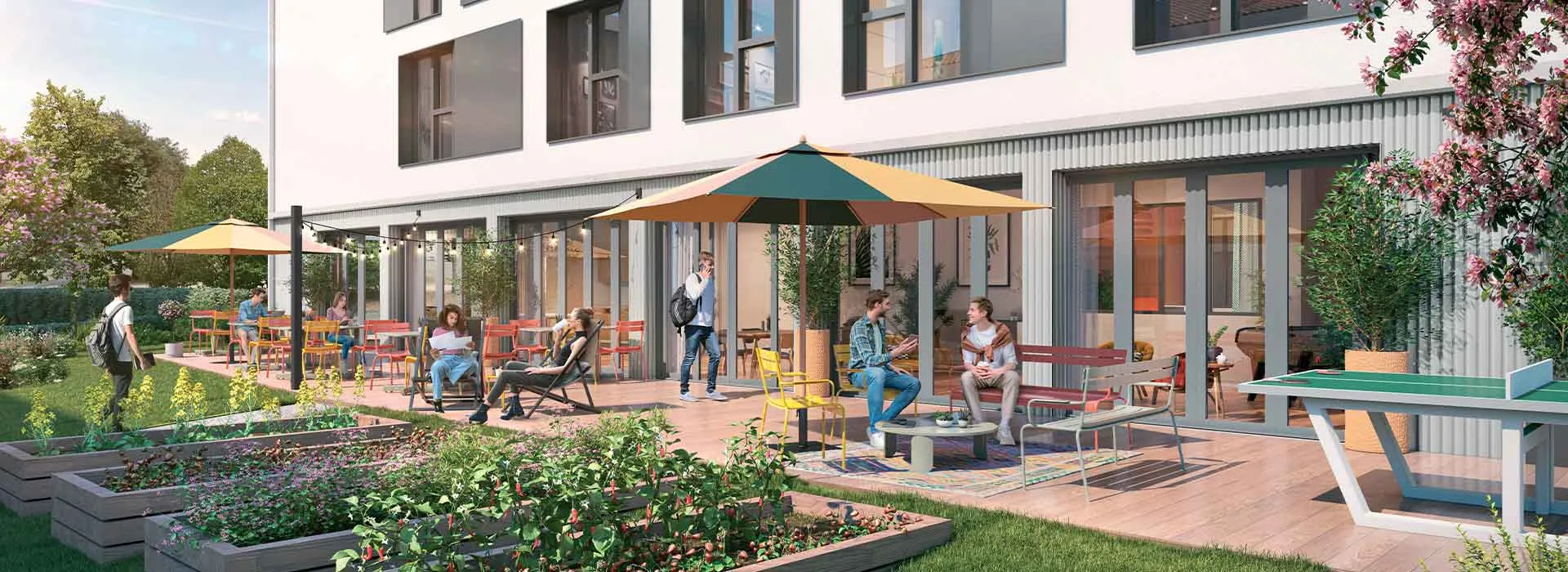 Visuel 3D des terrasses de la résidence Studently Tarbes