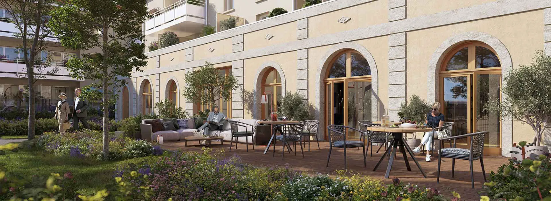 3D de la terrasse partagée de la résidence Serenly à Biard