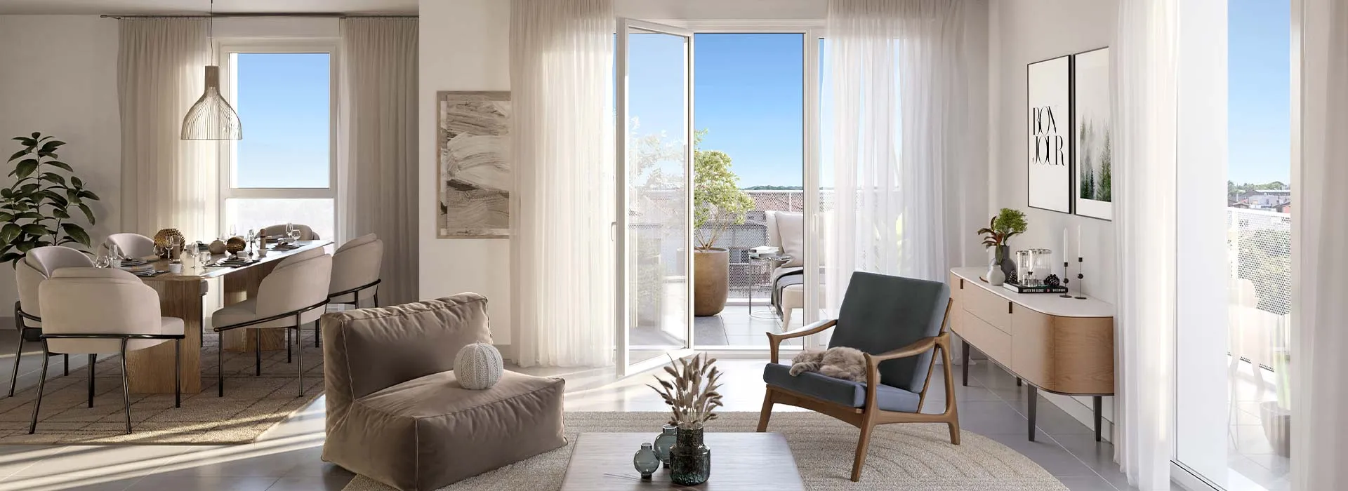 Perspective d'un intérieur de la résidence Voltige à Blagnac