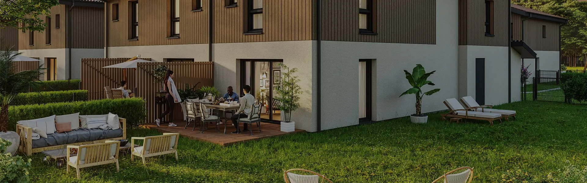 Vue jardin d'un logement de la résidence Les Villas Akoya