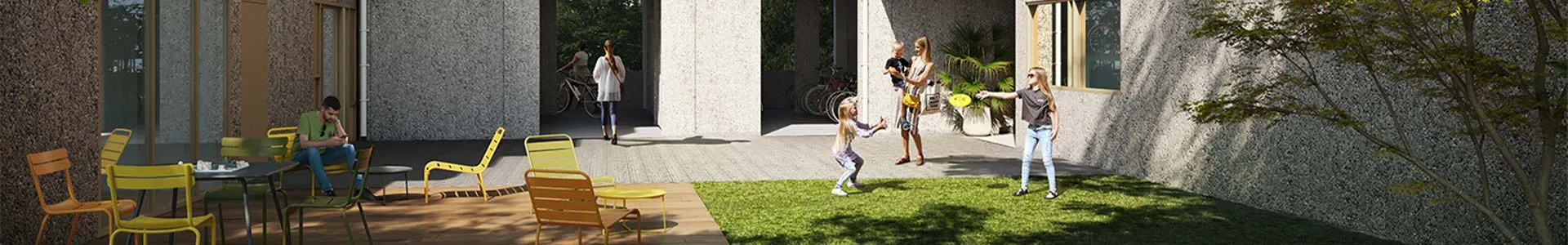 Perspective 3D des espaces communs du programme L'Instant à Vénissieux