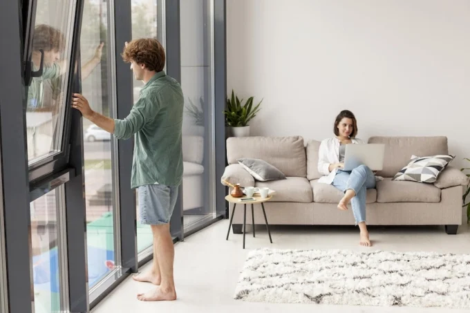 Un jeune couple en train de profiter du confort de leur logement neuf