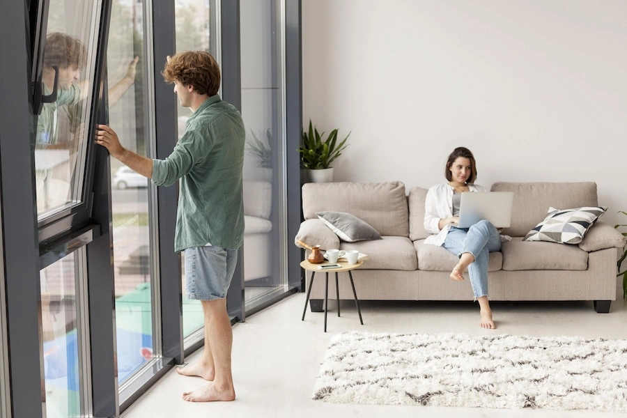 Un jeune couple en train de profiter du confort de leur logement neuf