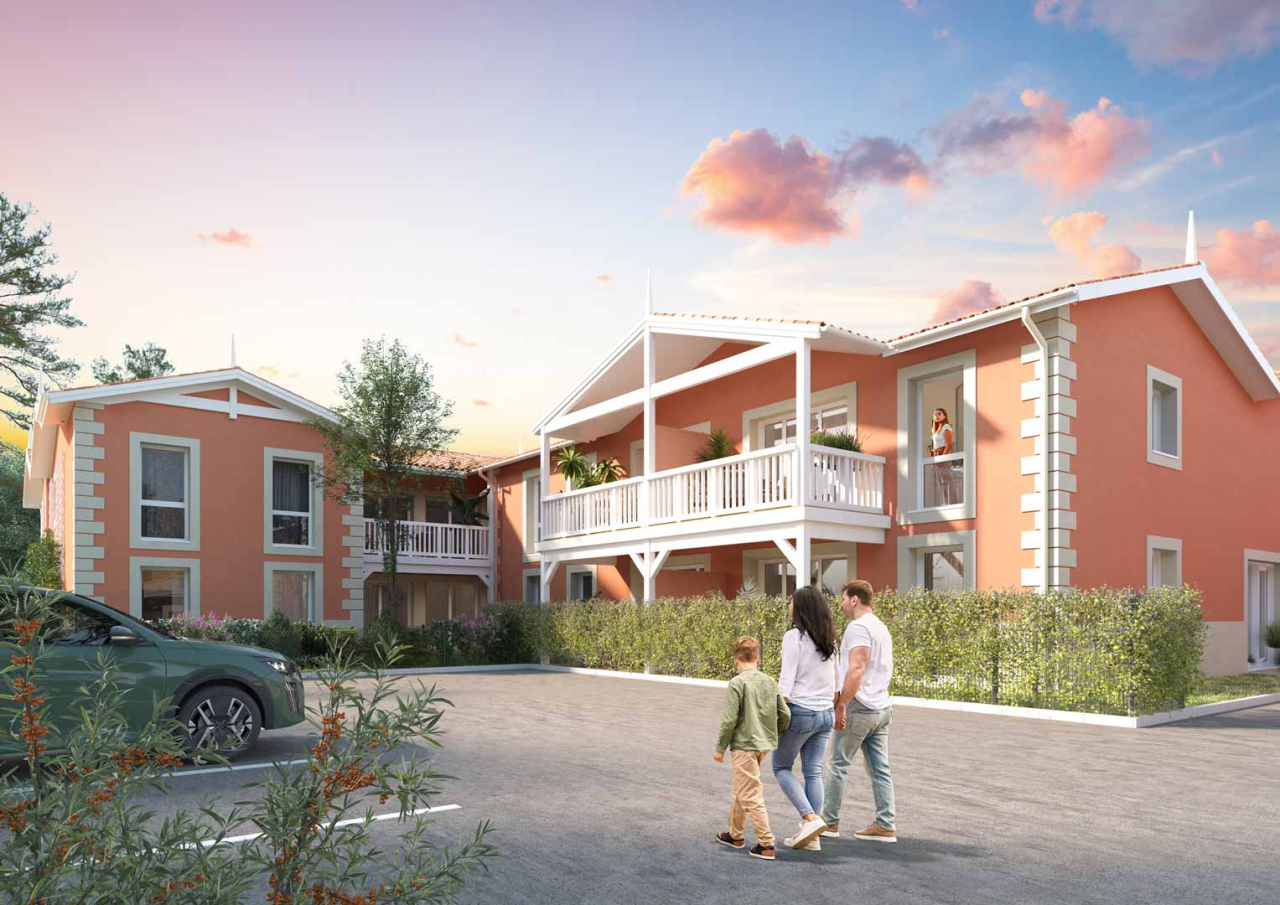 Perspective de la façade arrière de la résidence Primerose à Gujan-Mestras