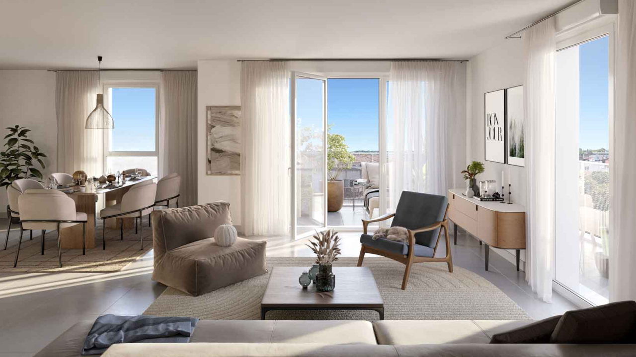 Perspective d'un intérieur de la résidence Voltige à Blagnac