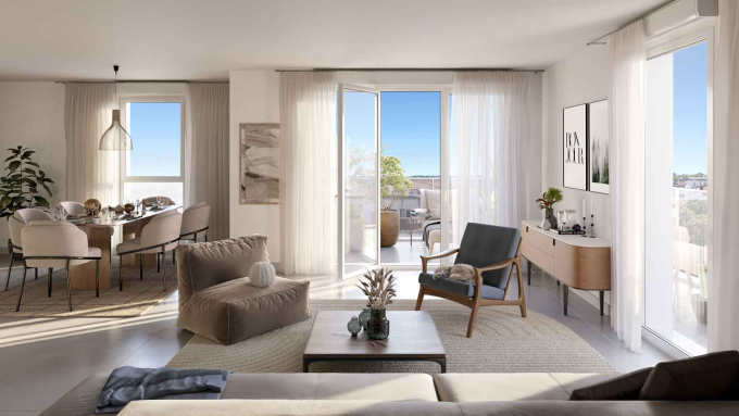 Perspective d'un intérieur de la résidence Voltige à Blagnac