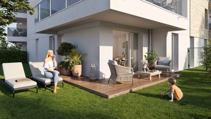 Perspective d'un jardin de la résidence Voltige à Blagnac