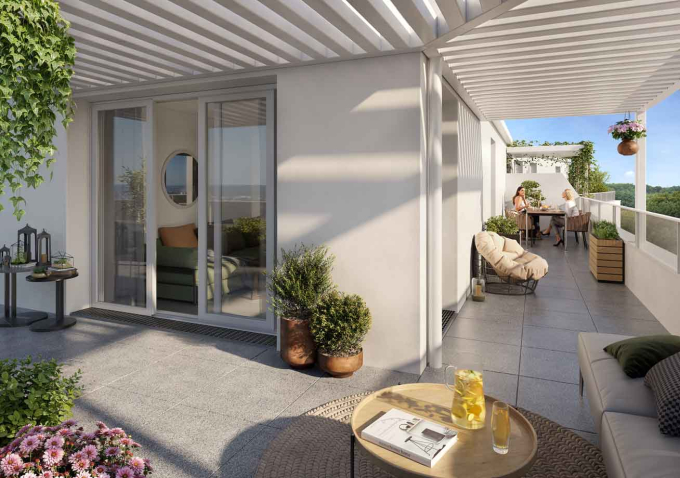 Perspective d'une terrasse de la résidence Voltige à Blagnac