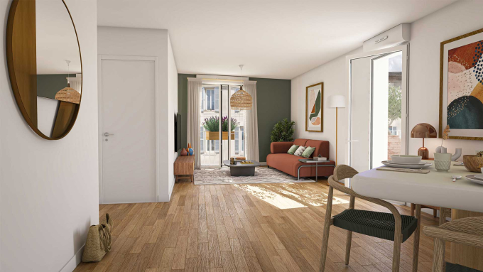 3D d'un intérieur de la résidence Cour Richelieu