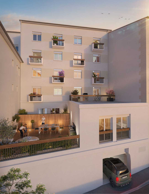 3D d'une terrasse de la résidence Cour Richelieu