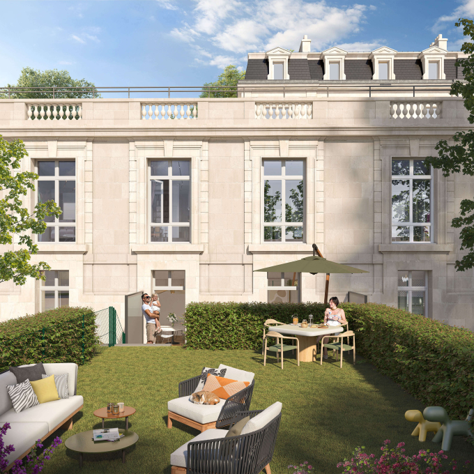 3D vue du jardin de la résidence La Réserve à Périgueux