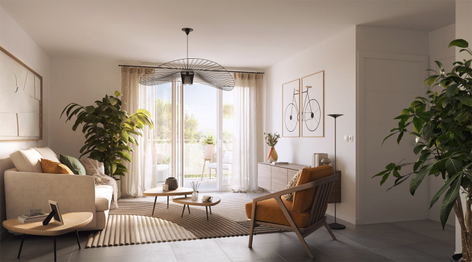 3D vue intérieur de la résidence Armonia Serenly Drancy