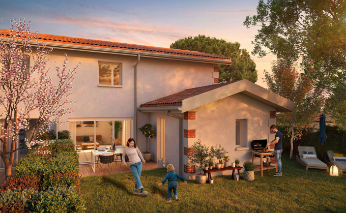 3D Vue jardin Villas Plume au Teich