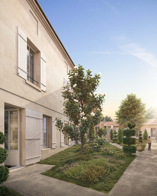 3D vue espace vert de la résidence Relais de France à Libourne