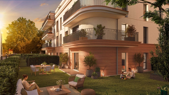 Jardin appartement neuf à Fontainebleau Hestia